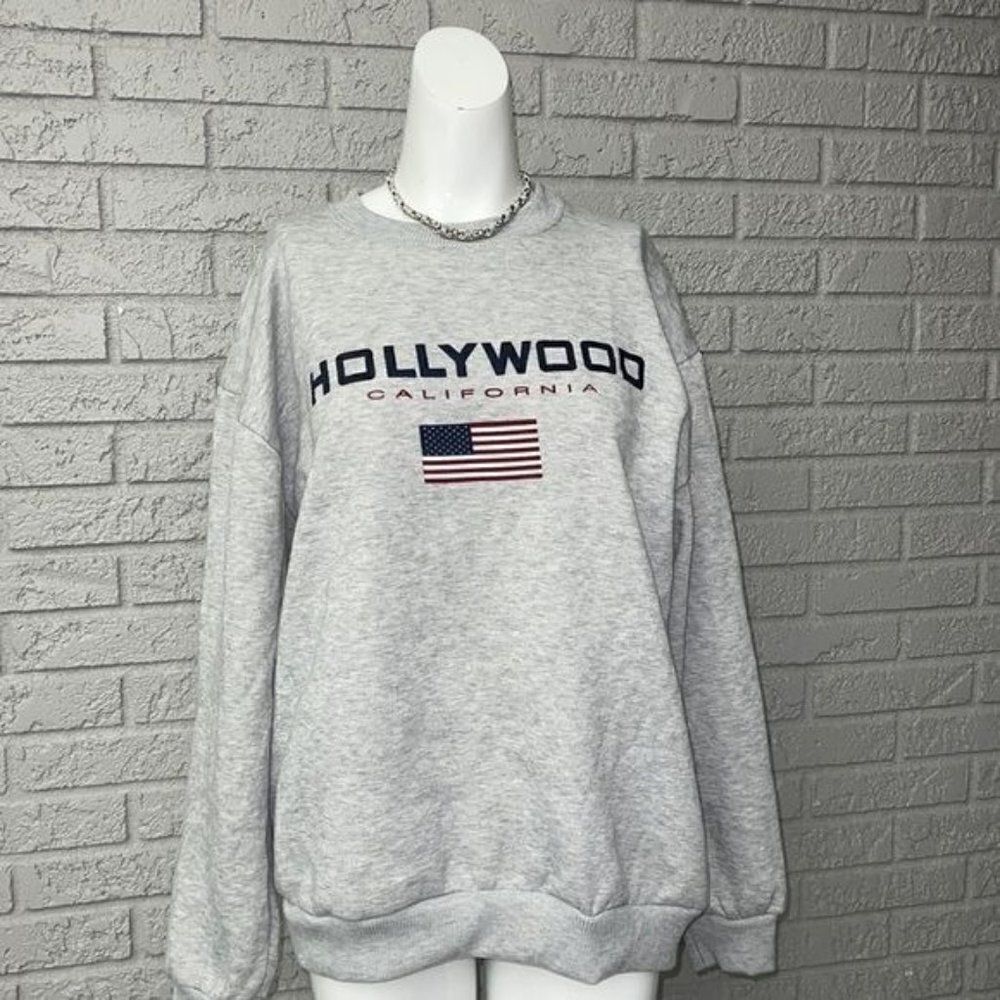Hill Hollywood California Gray Pullover Oversized Sweatshirt Size L